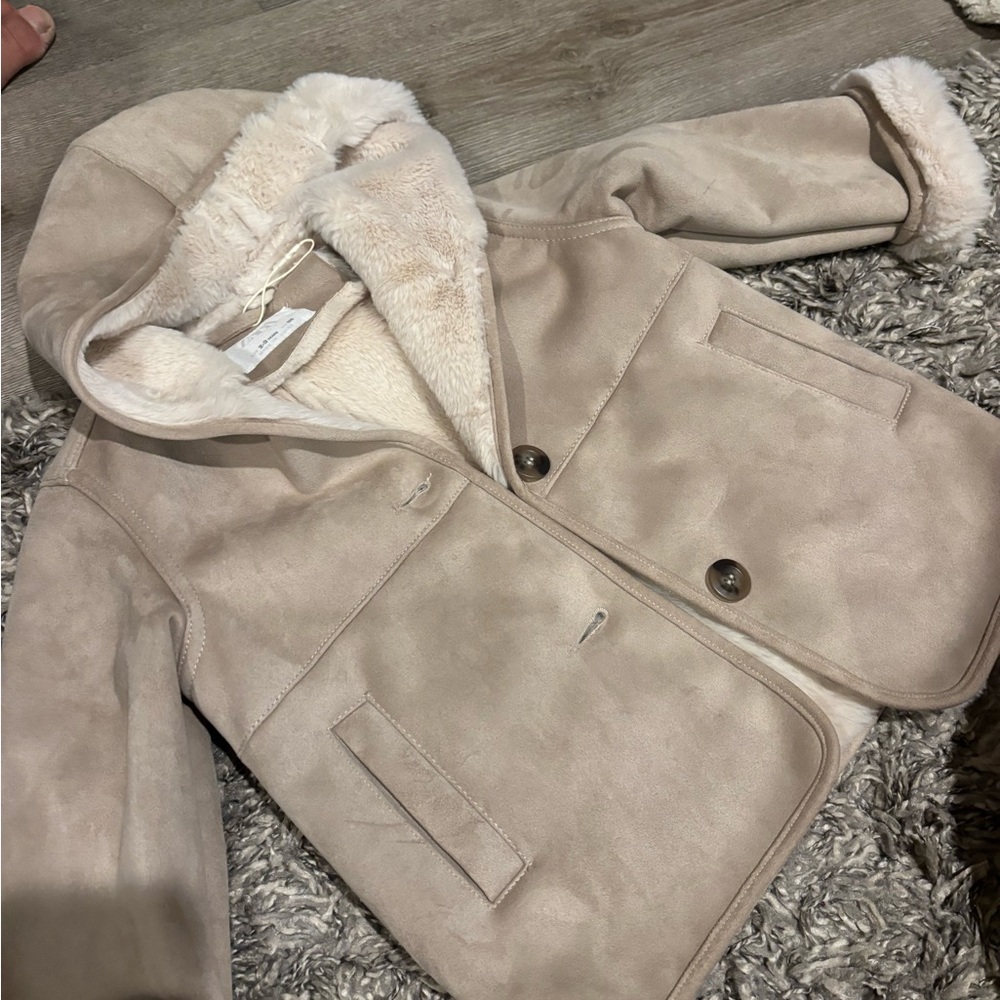 Zara Cream Hooded Faux-Shearling Teddy Jacket